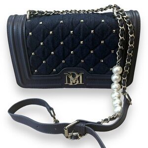 Badgley Mischka Denim BlueVegan Leather Studded Pearl Crossbody Bag